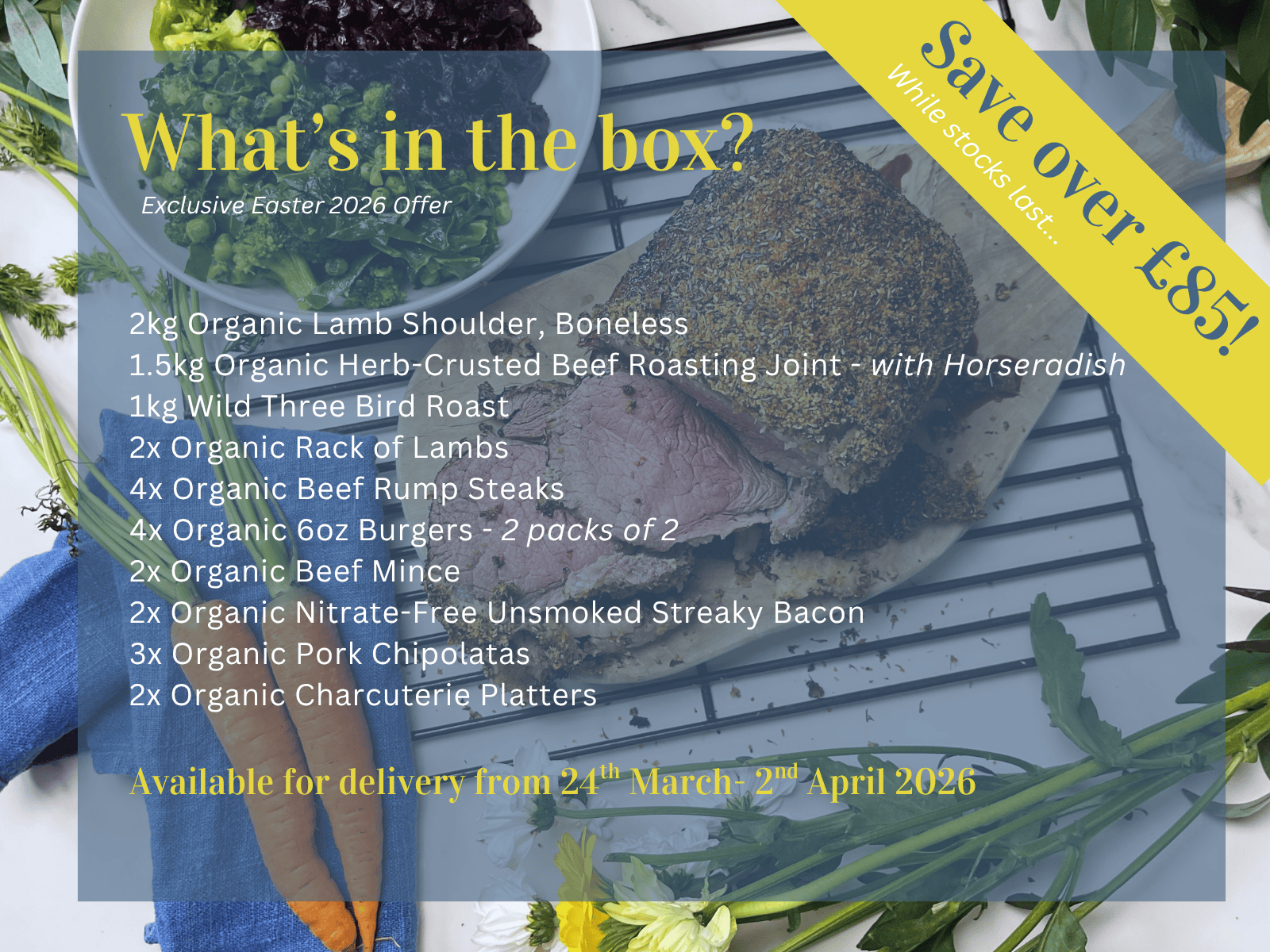 Eversfield Organic Meat and Fish Selection Box Mega Organic Easter Family Box Box