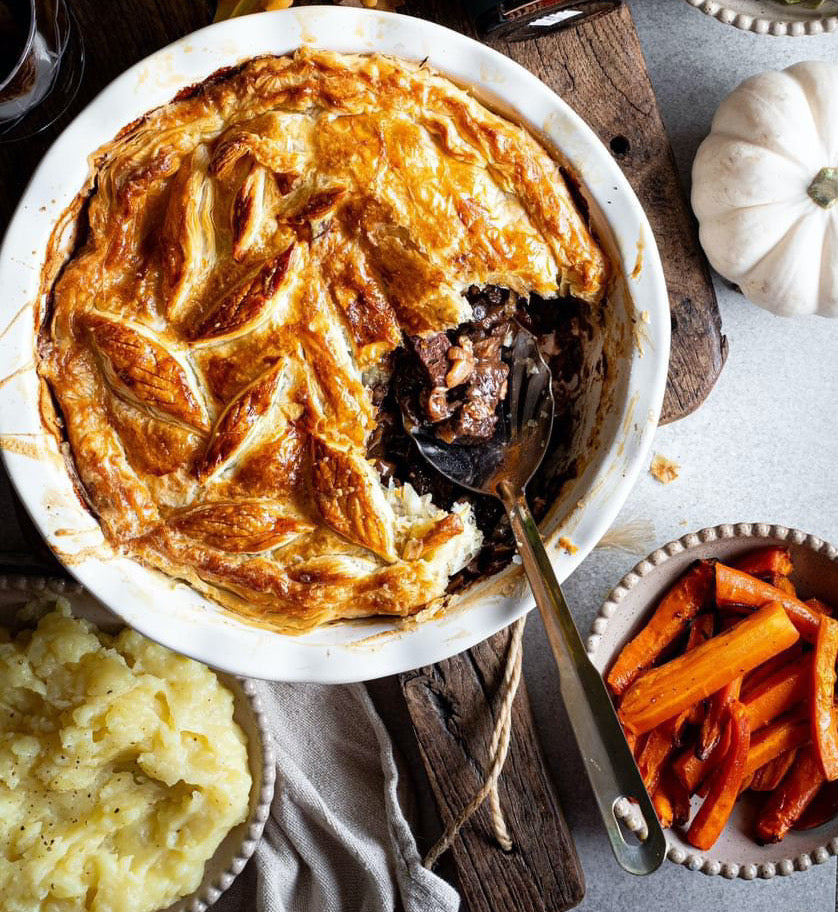 Venison, Mushroom and Red Wine Pie