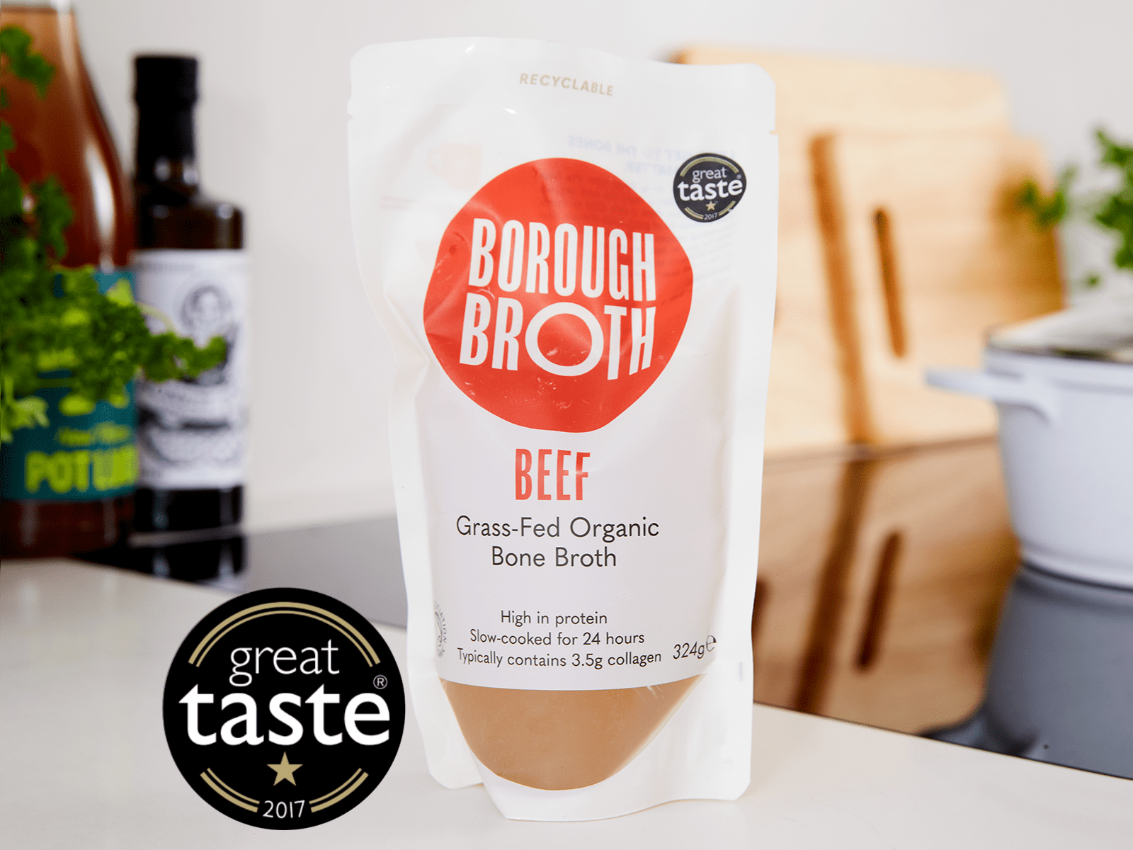 Borough Broth Broth and Stock Beef Bone Broth x7, Borough Broth x7 Pouches