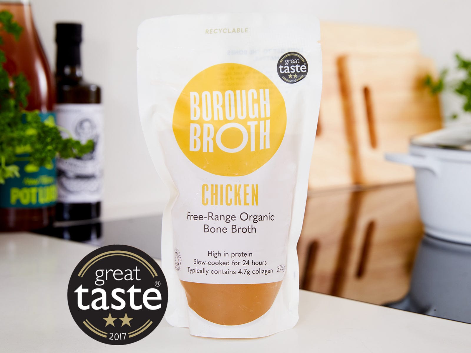 Borough Broth Broth and Stock Chicken Bone Broth x7, Borough Broth x7 Pouches