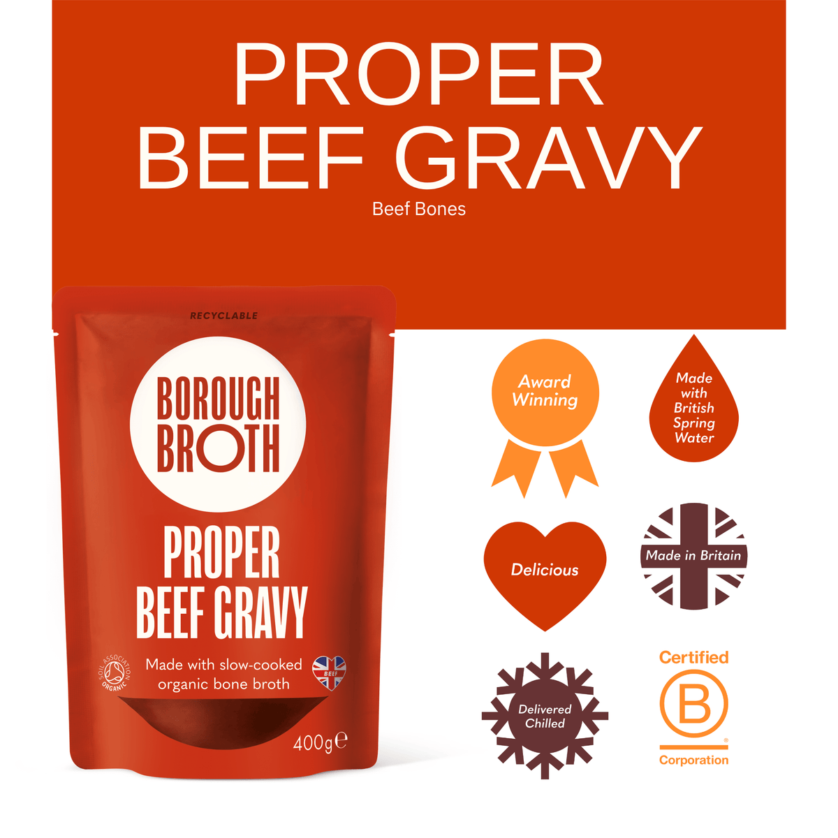 Borough Broth Broth and Stock Proper Organic Beef Gravy 400g