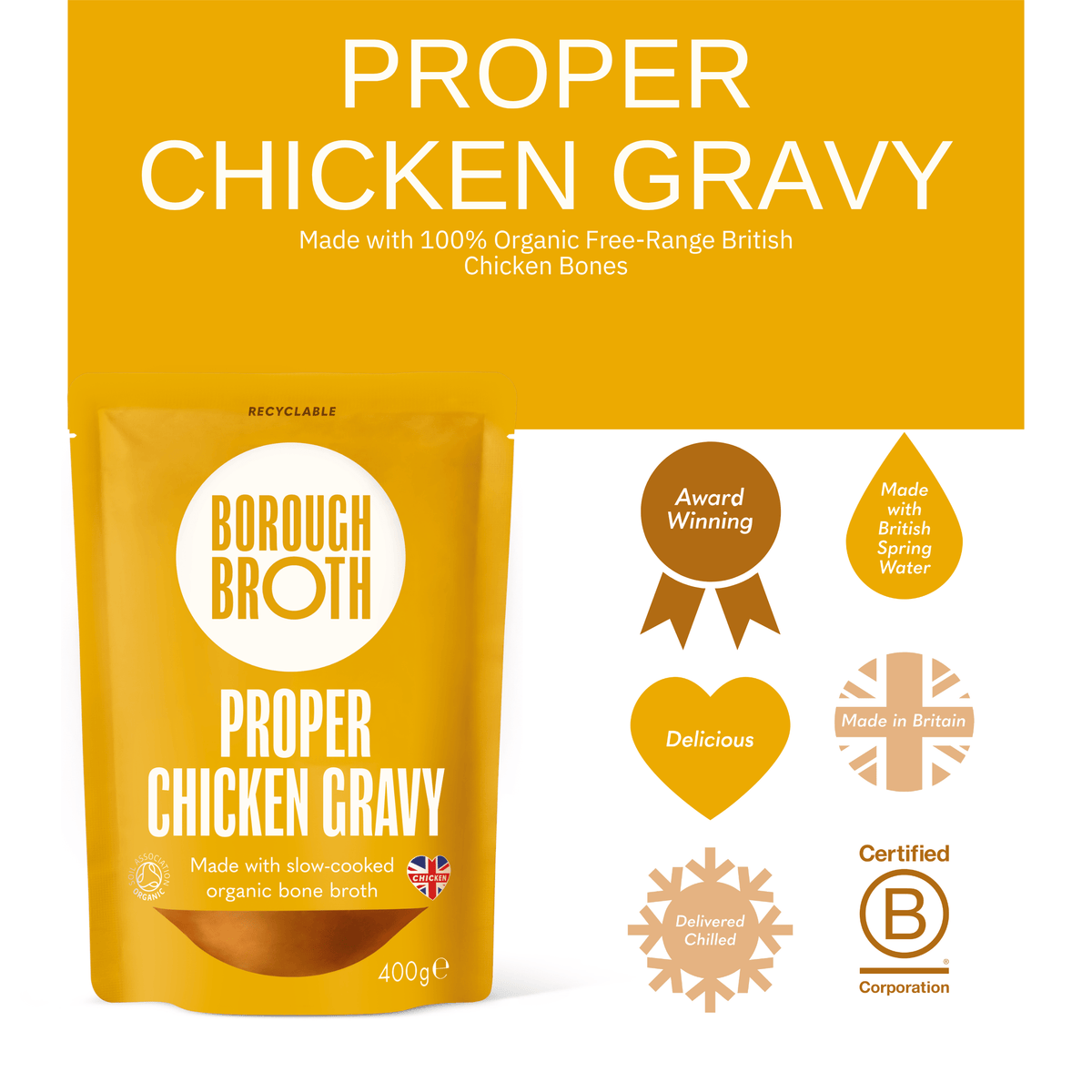 Borough Broth Broth and Stock Proper Organic Chicken Gravy 400g