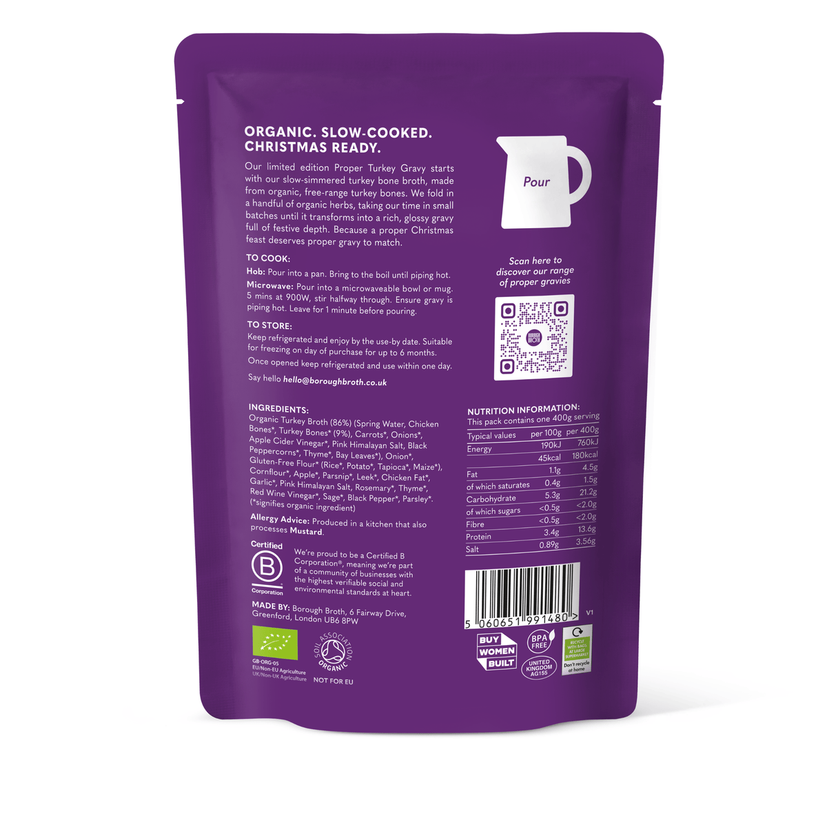 Borough Broth Broth and Stock Proper Organic Turkey Gravy 400g