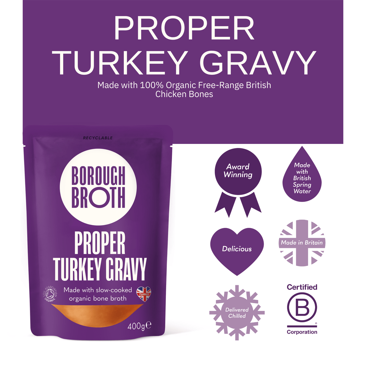 Borough Broth Broth and Stock Proper Organic Turkey Gravy 400g